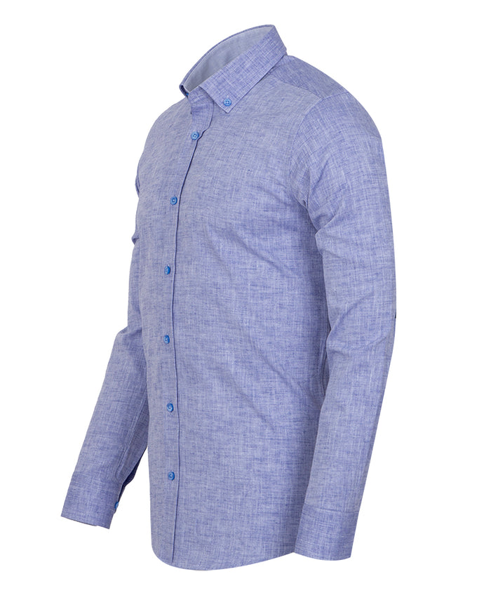 Blue Linen Long Sleeve Shirt with Matching Handkechief-Makrom