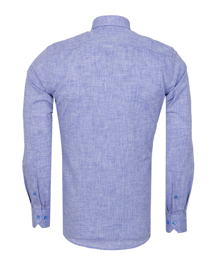 Blue Linen Long Sleeve Shirt with Matching Handkechief-Makrom
