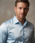 Blue Shiny Plain Satin Classic Men’s Shirt