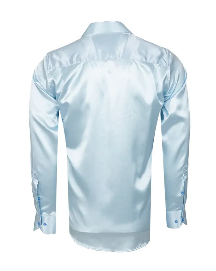Blue Shiny Plain Satin Classic Men’s Shirt-Makrom