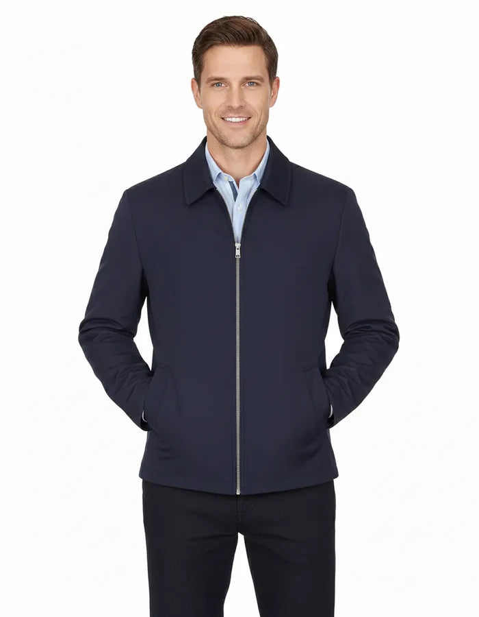 Blue Zip-Up Jacket with Classic Collar-Makrom
