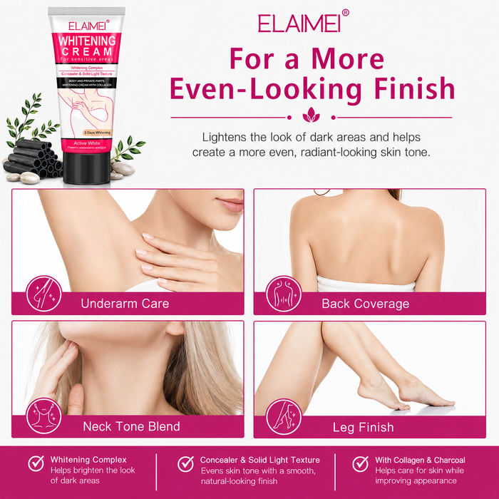 Body tone cream with glycerol, hydrolyzed collagen and bamboo charcoal shown in skincare ingredient product image closeup use