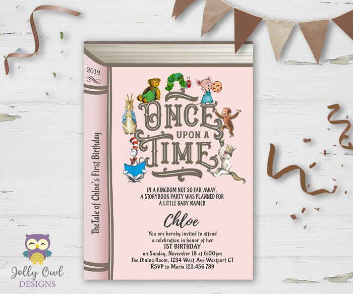 Book Themed Birthday Party Invitation - Once Upon A Time