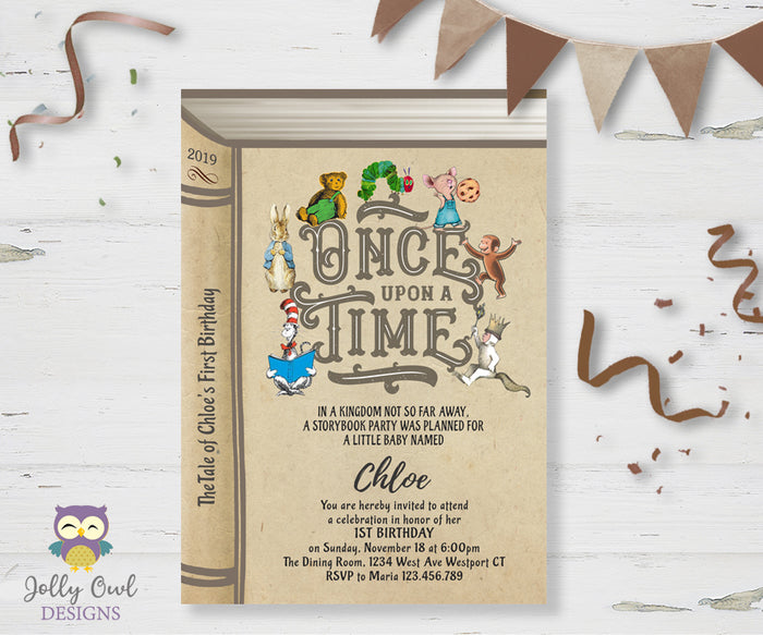 Book Themed Birthday Party Invitation - Once Upon A Time