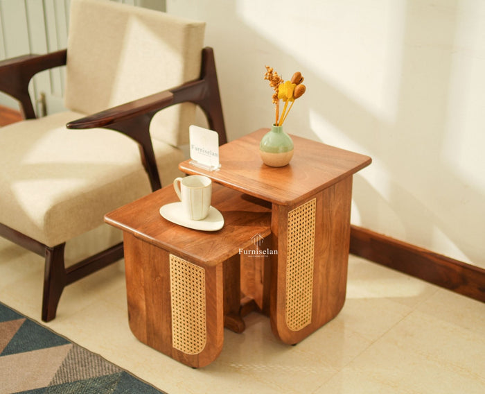 Boston Luma Wooden Multipurpose Side Table Set of Two Natural Oak Finish