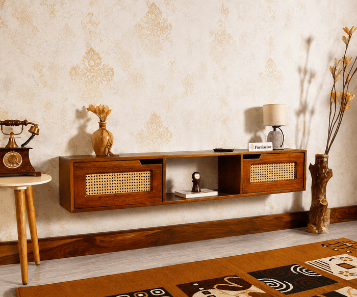 Boston Solid Wood Wall Mounted TV Unit Cabinet - Tv Cabinet - Furniselan - Brown-Finish