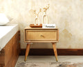 Boston Wooden Rattan Cane One Drawer Bedside Table Natural Finish