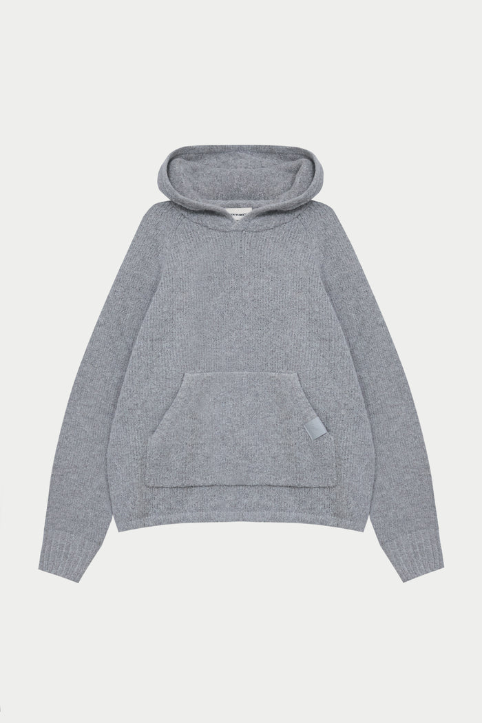 BOUCLE KNIT HOODIE - GREY MARL