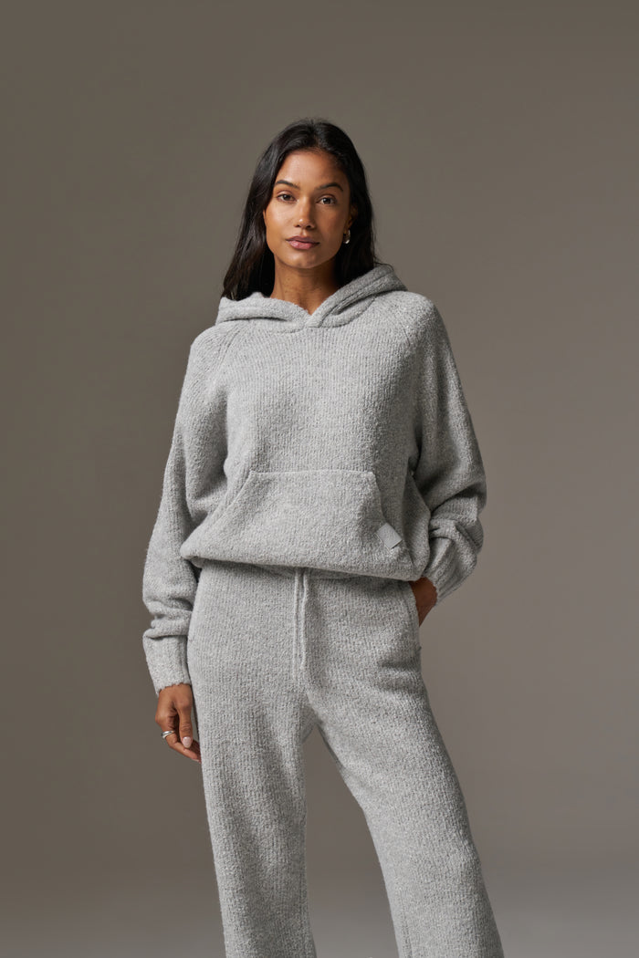 BOUCLE KNIT HOODIE - GREY MARL