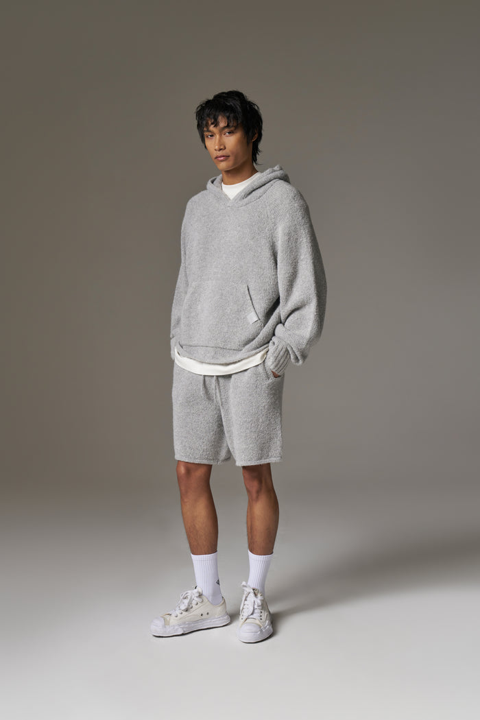 BOUCLE KNIT HOODIE - GREY MARL