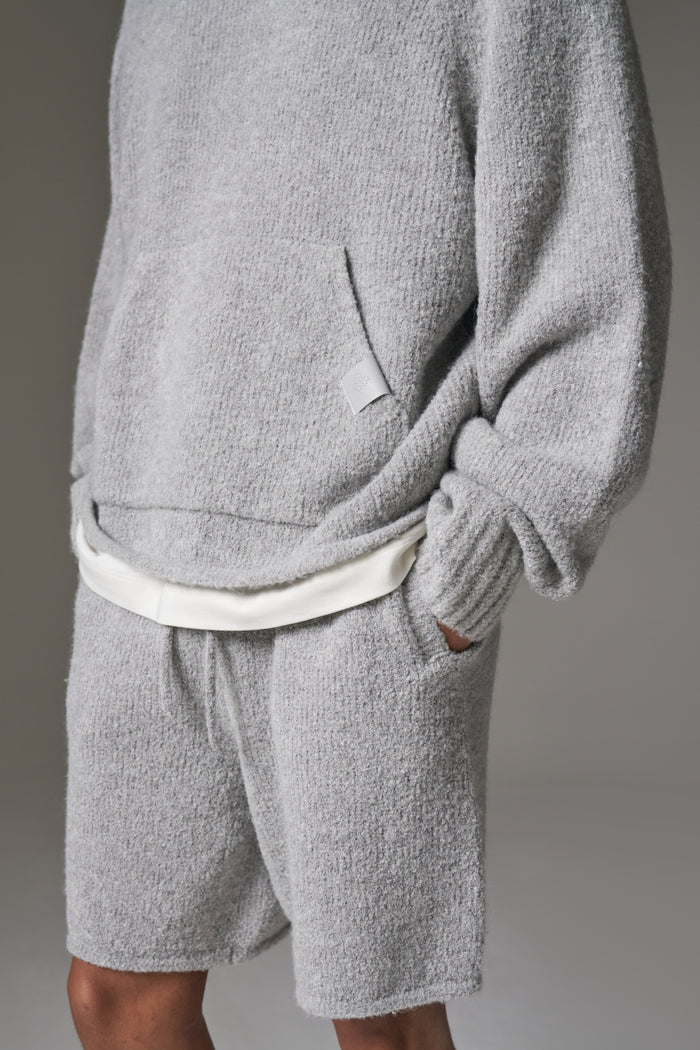 BOUCLE KNIT HOODIE - GREY MARL