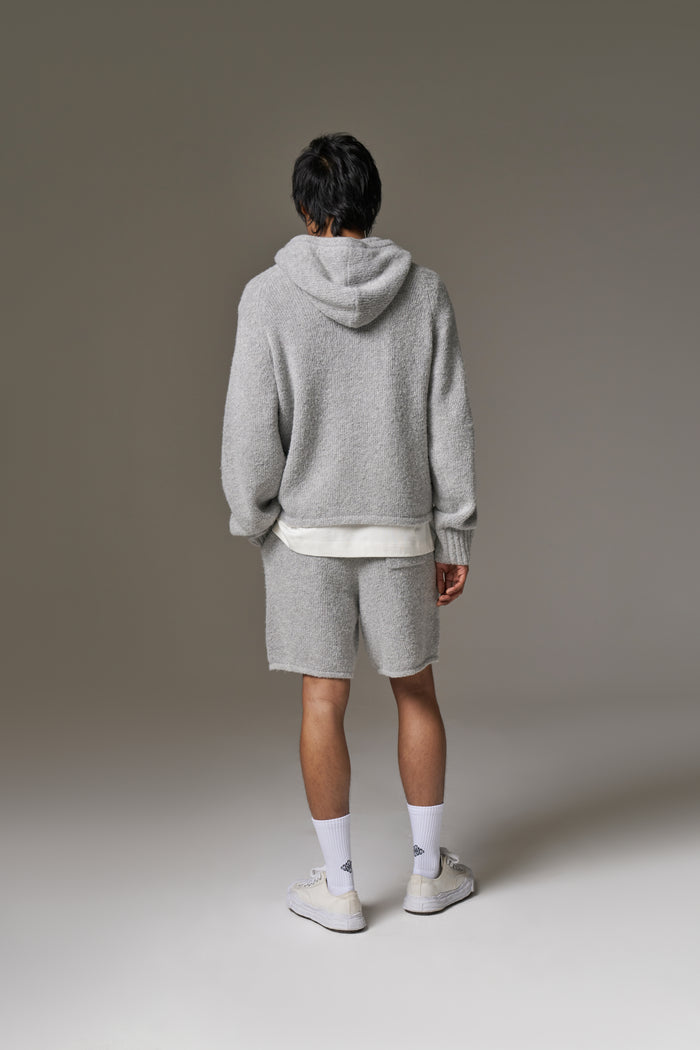 BOUCLE KNIT HOODIE - GREY MARL