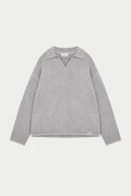 BOUCLE KNIT LONG SLEEVE POLO - GREY MARL