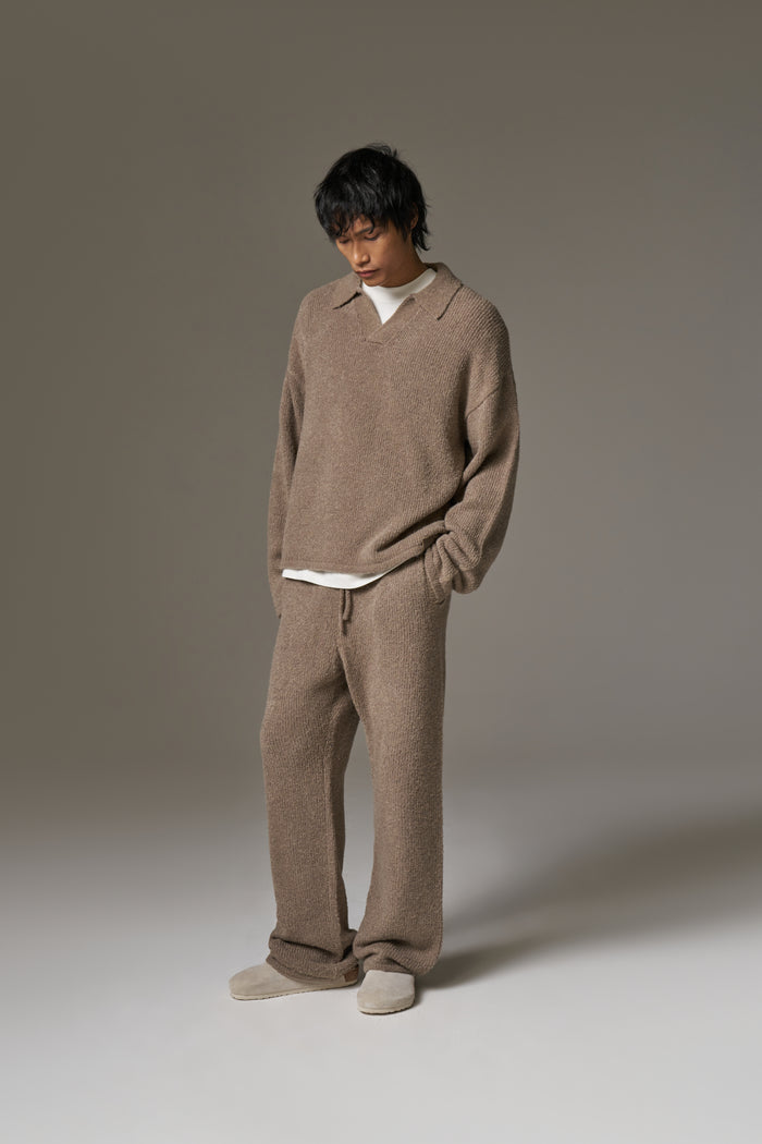 BOUCLE KNIT PANTS - BROWN