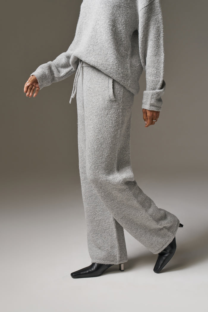 BOUCLE KNIT PANTS - GREY MARL