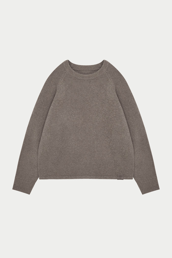 BOUCLE KNIT RAGLAN CREW - BROWN