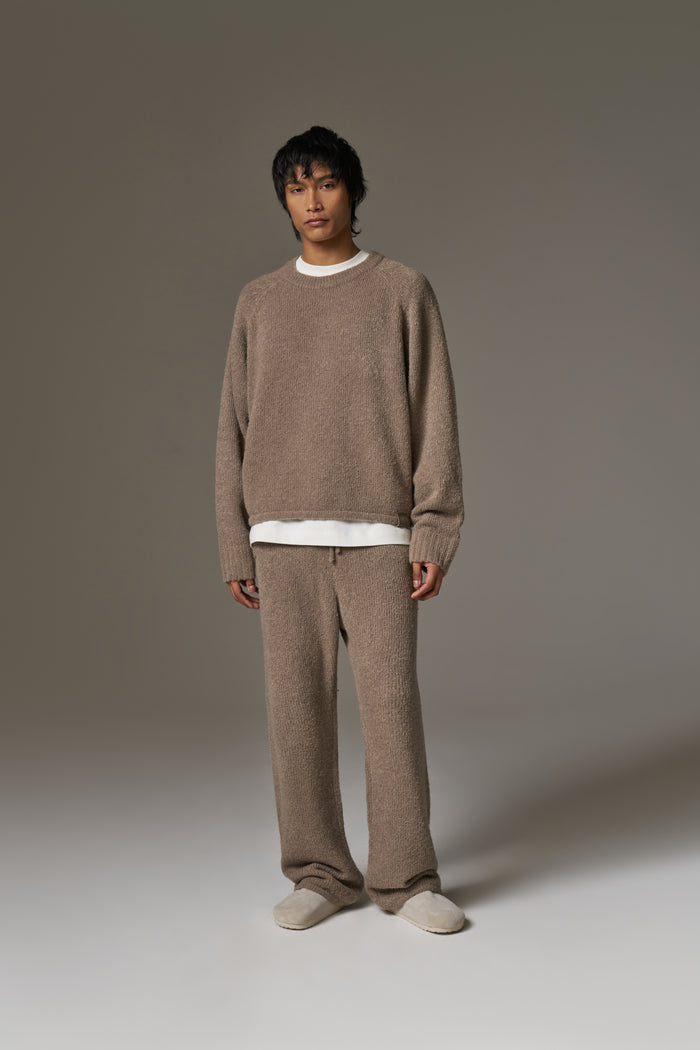 BOUCLE KNIT RAGLAN CREW - BROWN