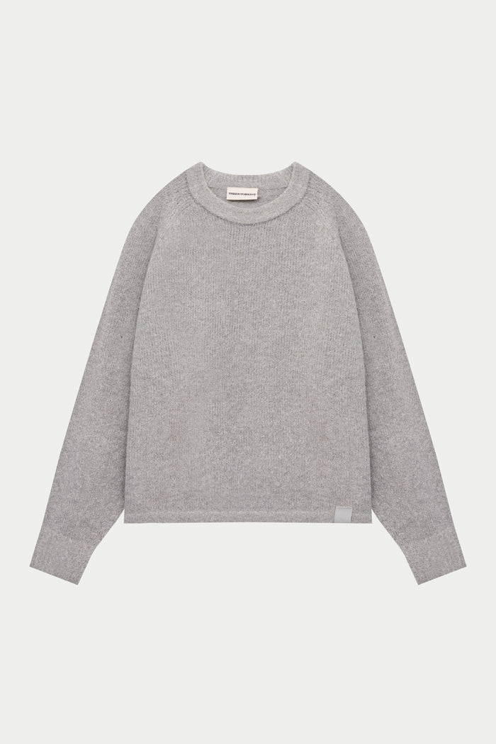 BOUCLE KNIT RAGLAN CREW - GREY MARL