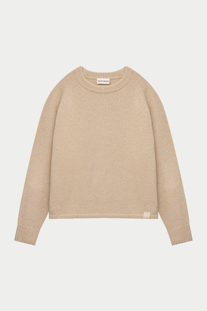 BOUCLE KNIT RAGLAN CREW - STONE