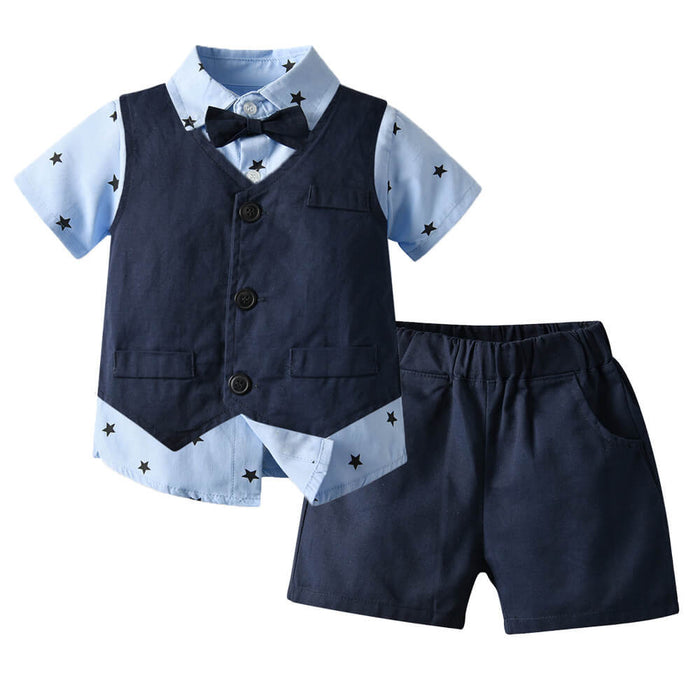 Boys Waistcoat Short Sleeve Shirt Set  Korean Fashion Kids Clothing