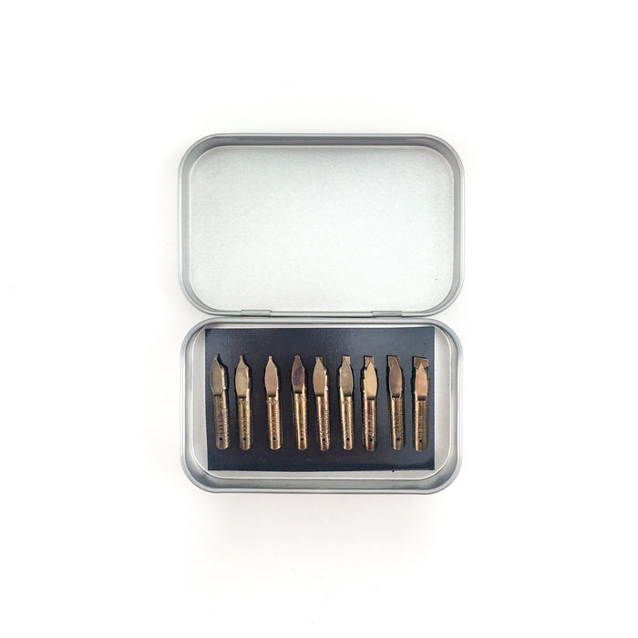 Brause Bandzug Set of 9 Calligraphy Nibs (0.5mm to 5mm) w/ Magnetic Case - by Brause - K. A. Artist Shop