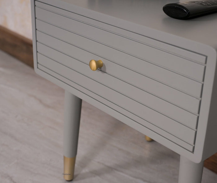 Brixton Solid Wood Bedside Table One Drawer - Furniselan-Cool-Grey