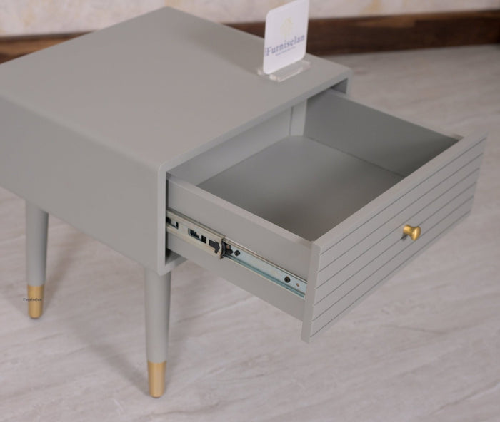 Brixton Solid Wood Bedside Table One Drawer - Furniselan-Cool-Grey