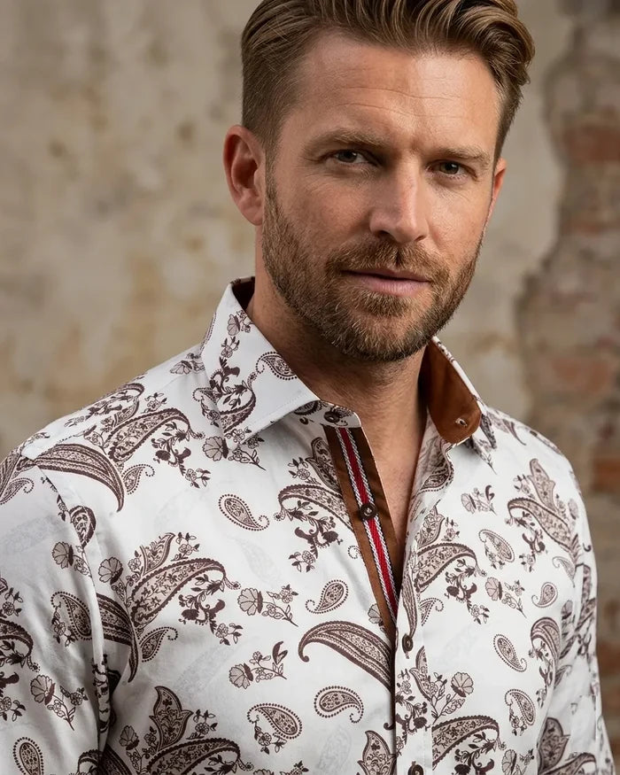 Brown Paisley Print Long Sleeve Shirt