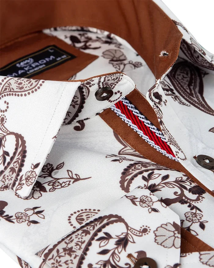 Brown Paisley Print Long Sleeve Shirt-Makrom