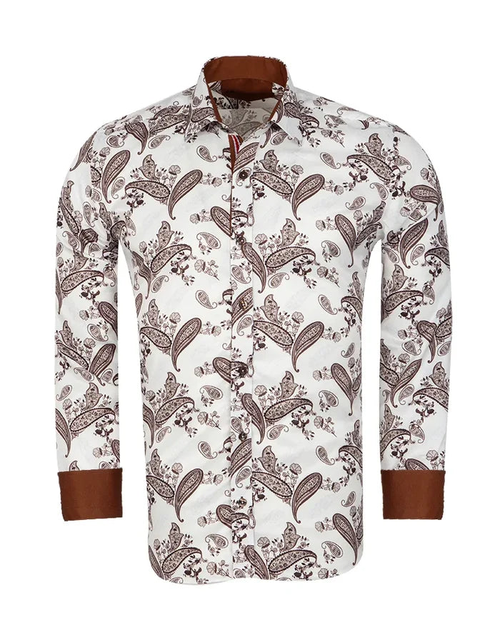 Brown Paisley Print Long Sleeve Shirt-Makrom