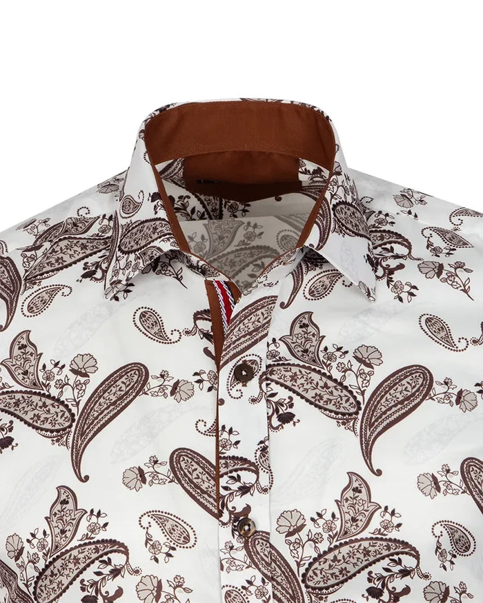 Brown Paisley Print Long Sleeve Shirt-Makrom
