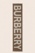 Burberry Brown & Beige Wool Logo Text Scarf