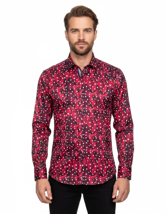 Burgundy Abstract Polka Print-Makrom
