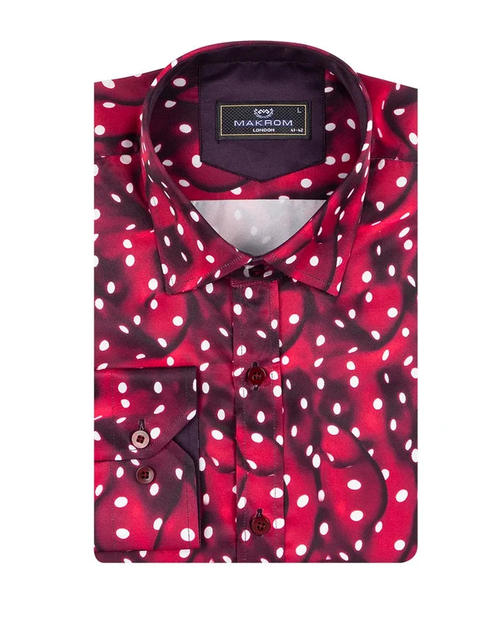 Burgundy Abstract Polka Print-Makrom