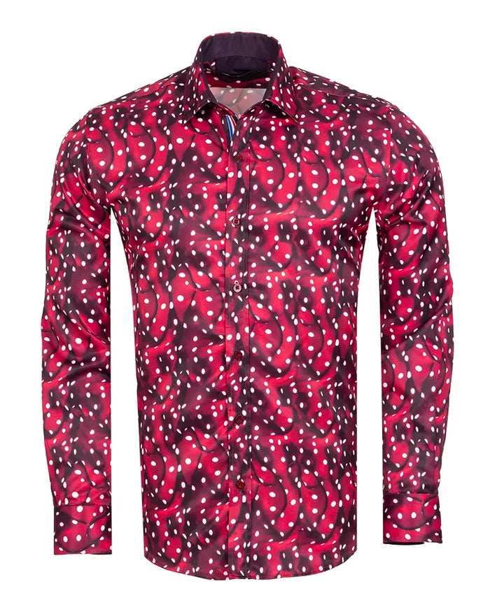 Burgundy Abstract Polka Print-Makrom