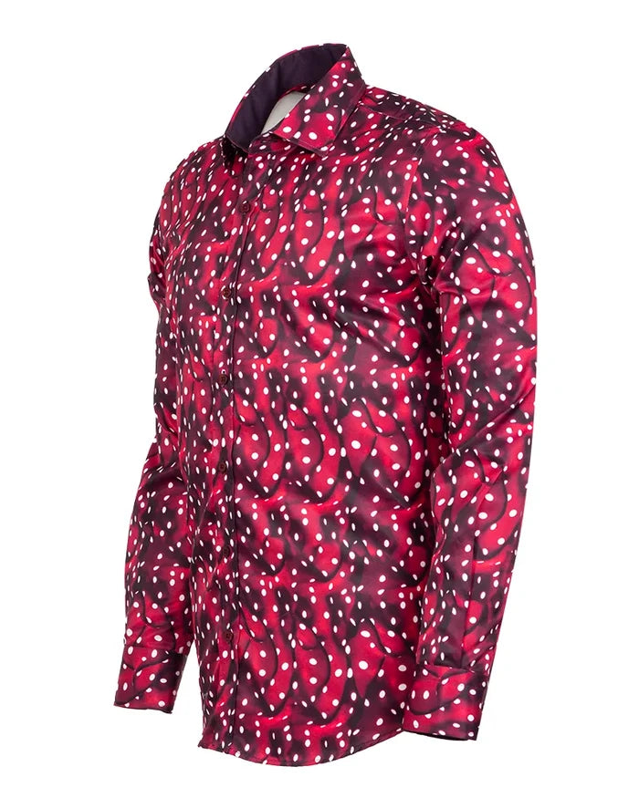 Burgundy Abstract Polka Print-Makrom