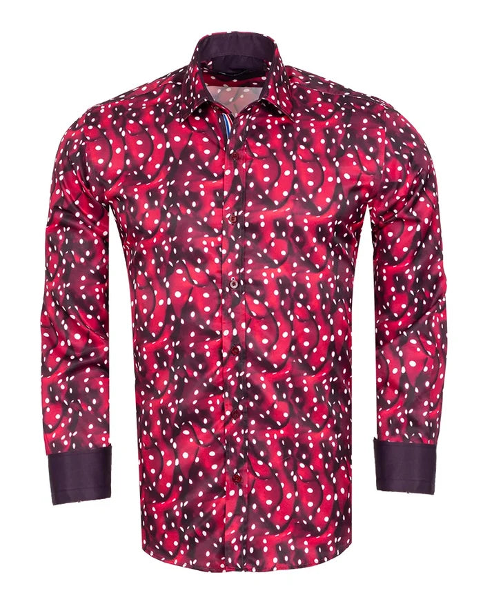Burgundy Abstract Polka Print-Makrom