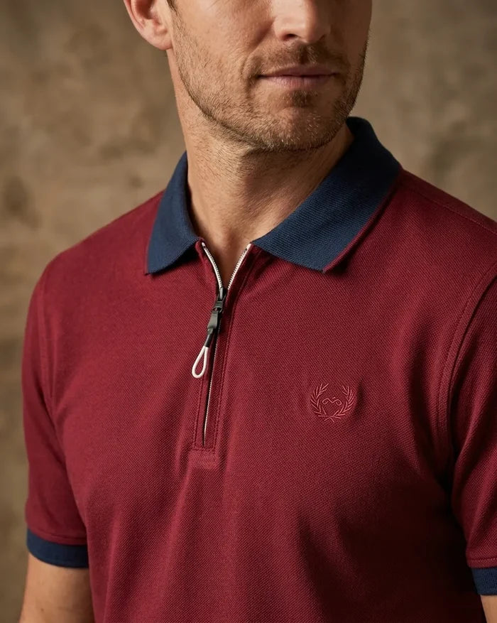 Burgundy Classic Polo T-Shirt With Contast Collar