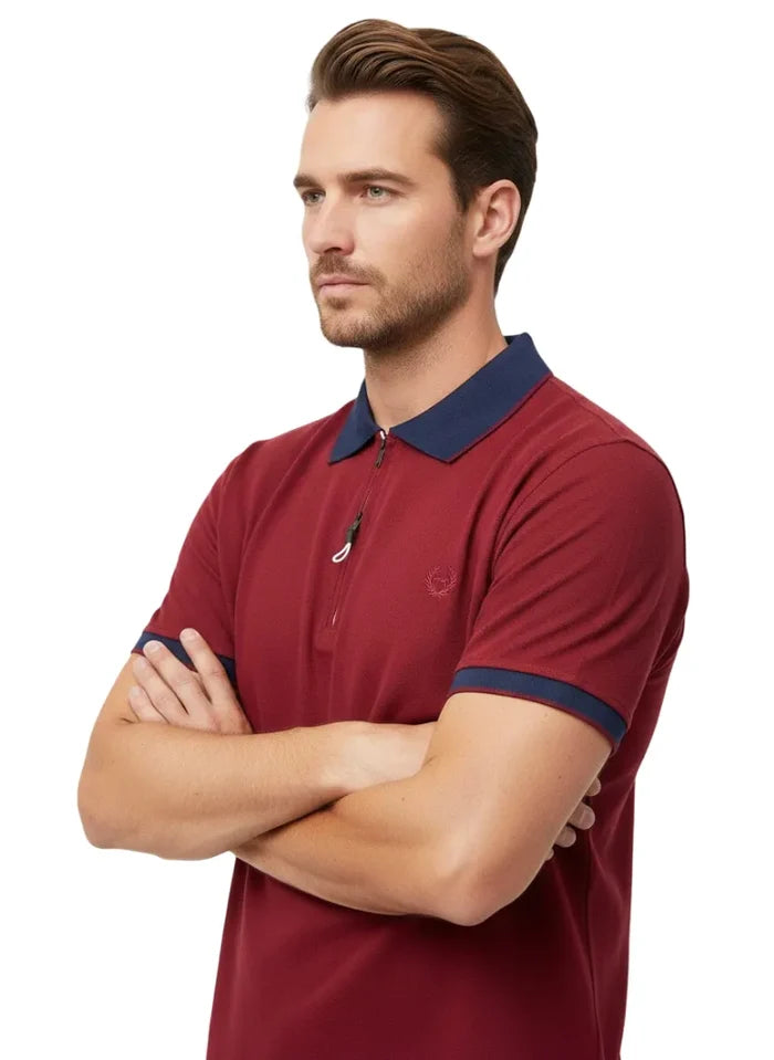 Burgundy Classic Polo T-Shirt With Contast Collar-Makrom