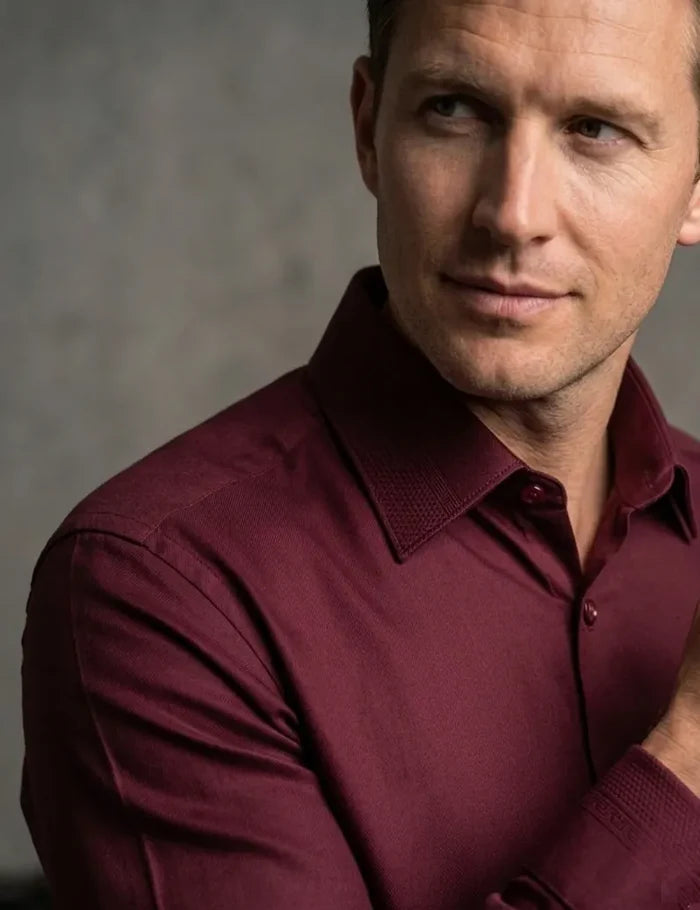 Burgundy Double Cuff Shirt with Collar and Cuff Detail