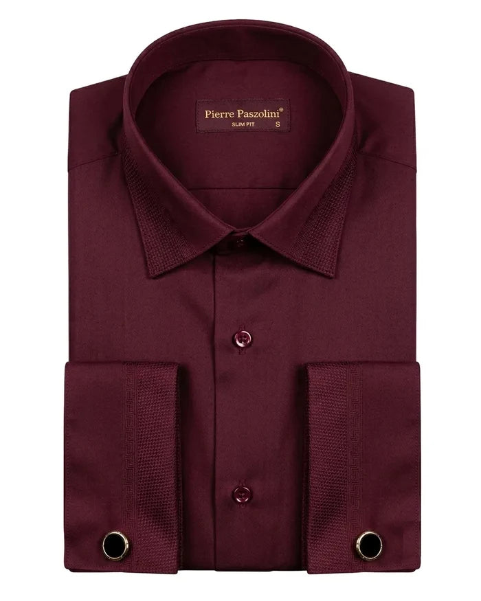 Burgundy Double Cuff Shirt with Collar and Cuff Detail