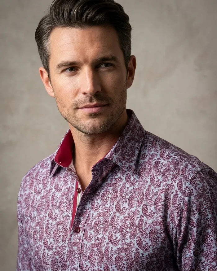 Burgundy Paisley Print with Matching Handkerchief