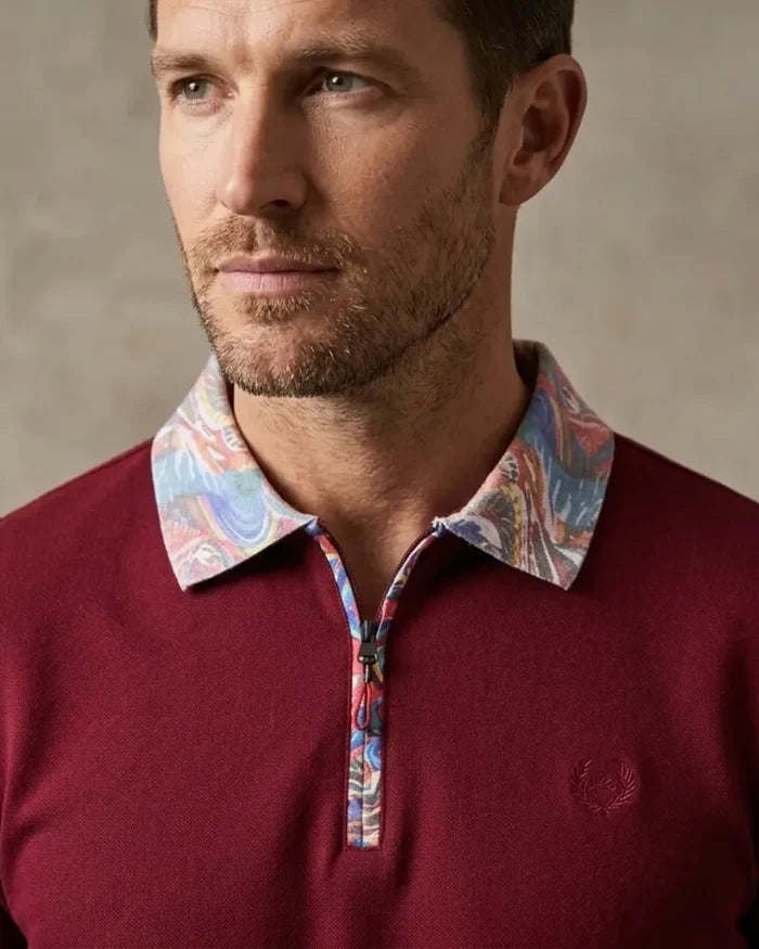 Burgundy Polo T-Shirt With Paisley Collar