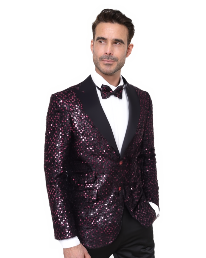 Burgundy Sequin Design Blazer with Matching Bow Tie-Makrom