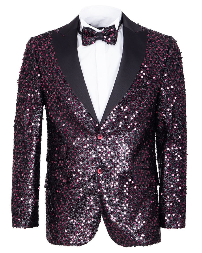 Burgundy Sequin Design Blazer with Matching Bow Tie-Makrom