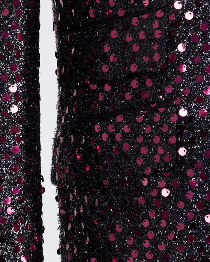 Burgundy Sequin Design Blazer with Matching Bow Tie-Makrom