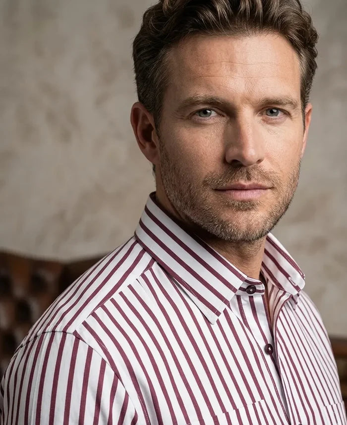 Burgundy Stripe Print Long Sleeve Shirt