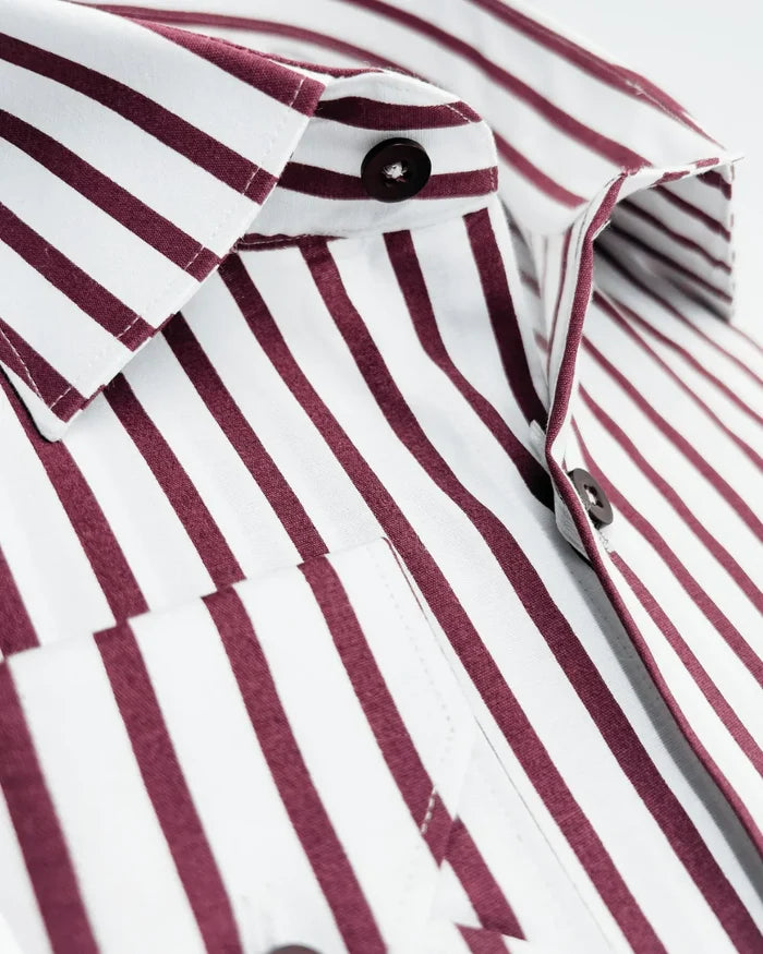 Burgundy Stripe Print Long Sleeve Shirt-Makrom