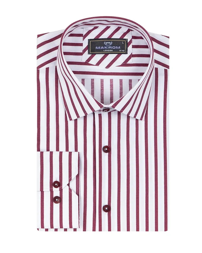 Burgundy Stripe Print Long Sleeve Shirt-Makrom