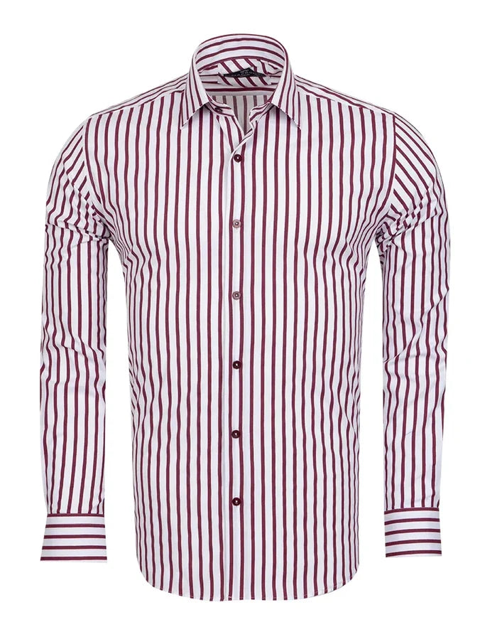 Burgundy Stripe Print Long Sleeve Shirt-Makrom